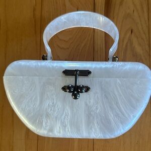 Vintage Pearlescent White Lucite Evening Top-Handle Clutch